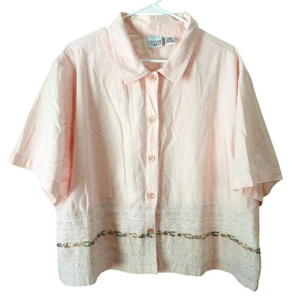 Carolina Colours Tops - Carolina Colours Plus Light Pink Lace Floral Button Up Collared Top Size 24W
